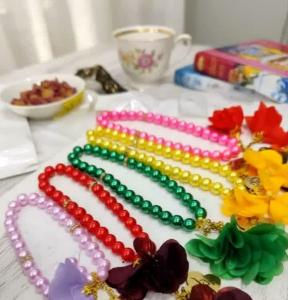 تسبیح ۳۳ دانه مرواریدی گلدار